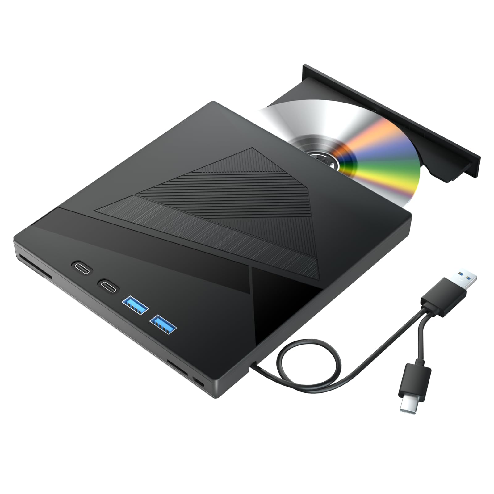 Taopjwr 7 In 1 External Cd/Dvd Drive For Laptop Usb 3.0 And Type C Dvd Player Portable +/ Rw Burner,Reader Rewriter Writer Disk